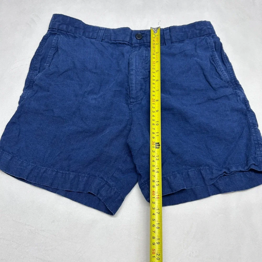 Banana Republic Mens 33 Blue 100% Linen Shorts Flat Front Casual Summer Indigo